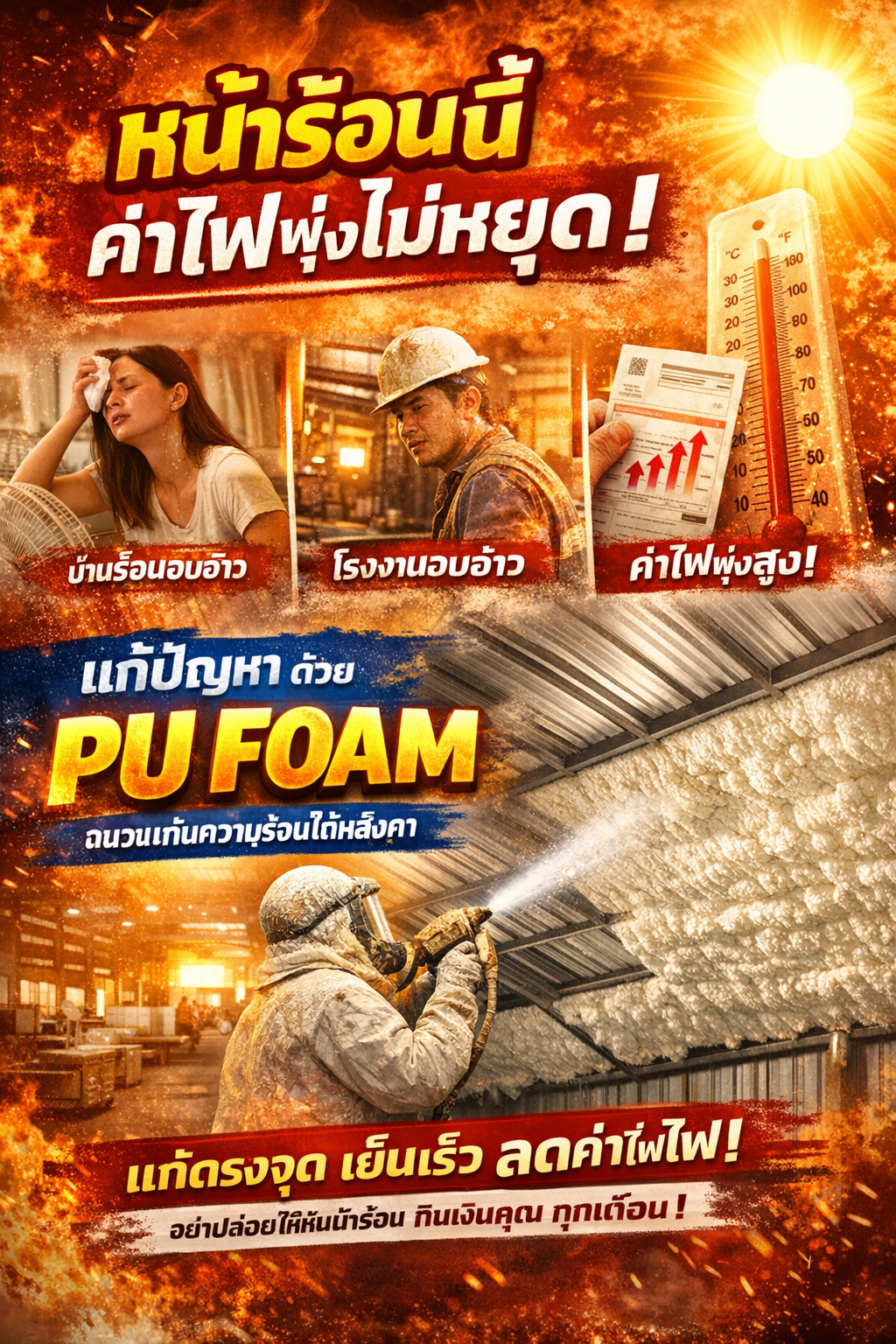 หน้าร้อนนี้ ค่าไฟพุ่งไม่หยุด! แก้ปัญหาความร้อนในบ้านและโรงงานด้วย PU Foam